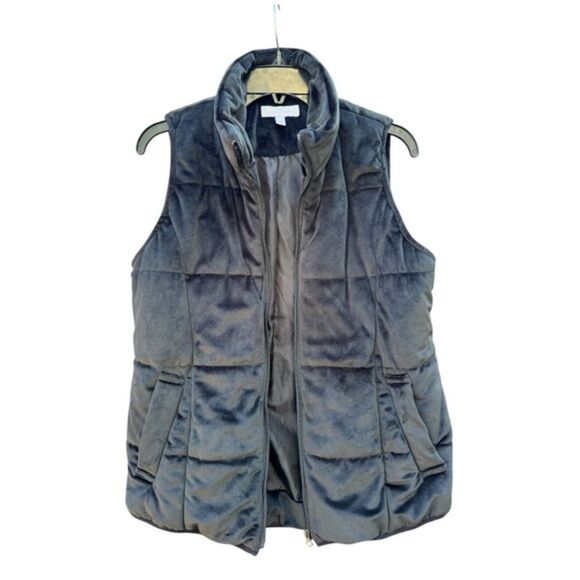 Velvet Soft Zip Up Warm Puffer Vest With Pockets - Size Large - Picture 1 of 4